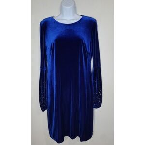 NWT Blue Velvet Calvin Klein Dress Balloon Sleeve Sz10 Holiday Party Rhinestone